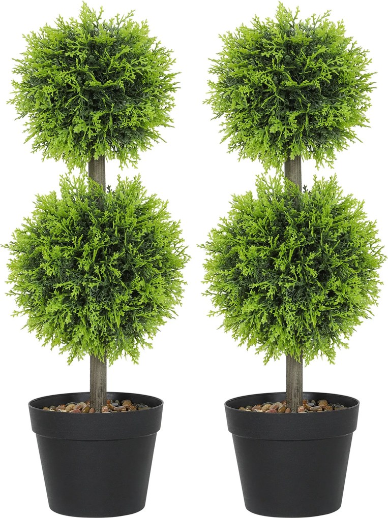 HOMCOM sada 2 dekoratívnych umelých rastlín, 60 cm zimostrázové topiary v kvetináči | Aosom