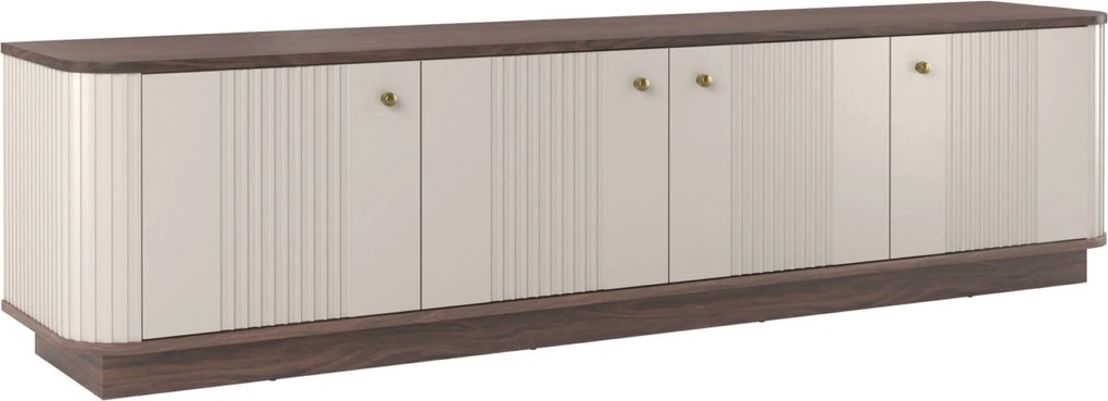 TV skrinka Vespera 4D 187 cm na sokli - kašmírová / orech / zlatá