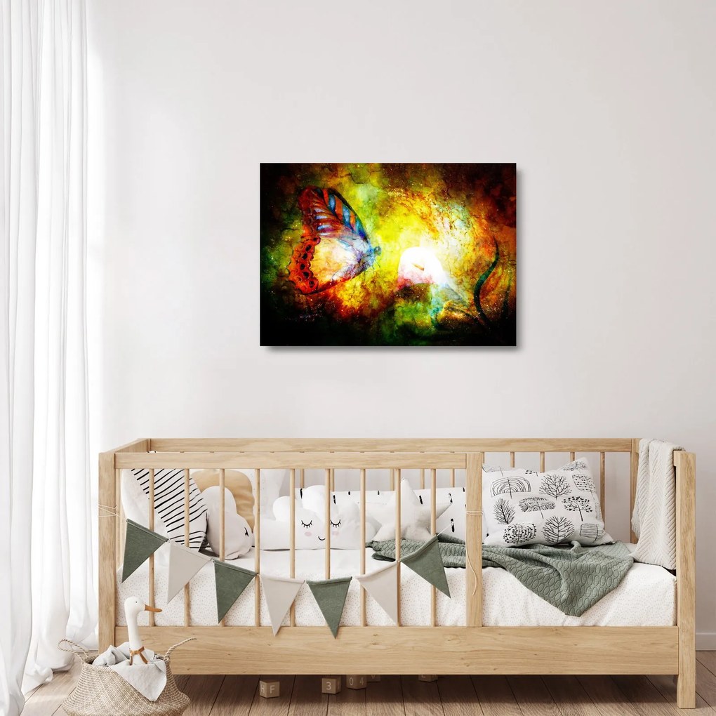 Sklenený obraz - Kozmický motýľ (70x50 cm)