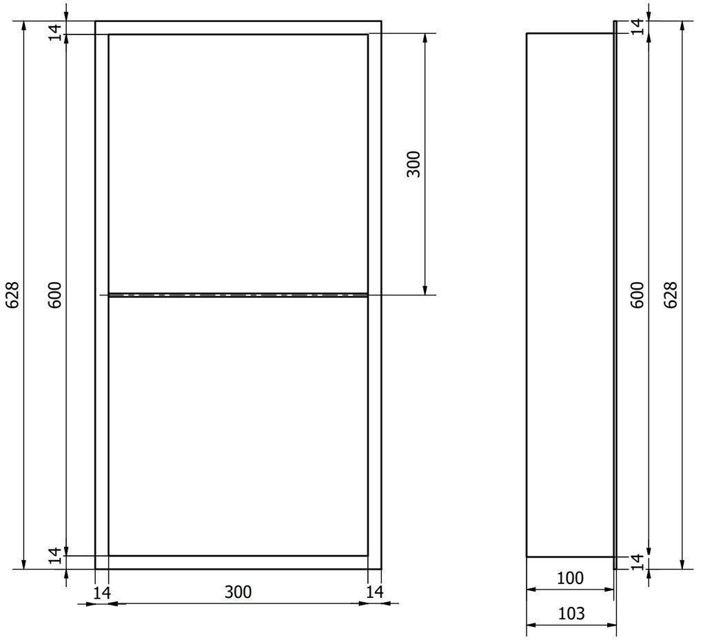 Mexen X-Wall-R, polička na zapustenie na obklad s golierom 60 x 30 cm, biela, 1920603010S