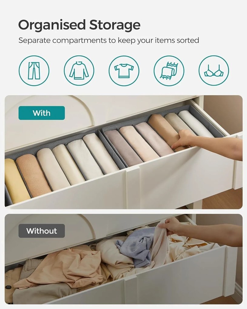 Skladací organizér, súprava 4 ks boxov, sivé