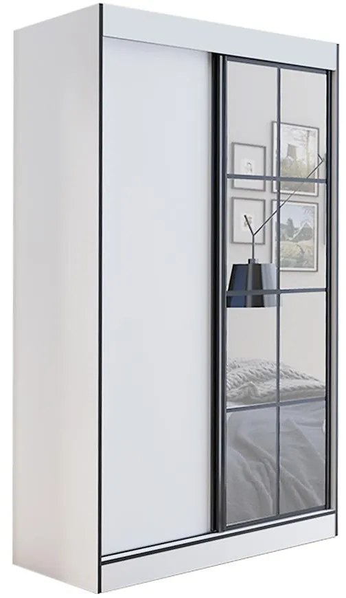 Skriňa Oslo II 120 biely/čierna/zrkadlo