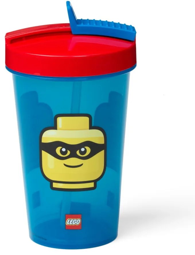 Modrý téglik s červeným vekom a slamkou LEGO® Iconic, 500 ml