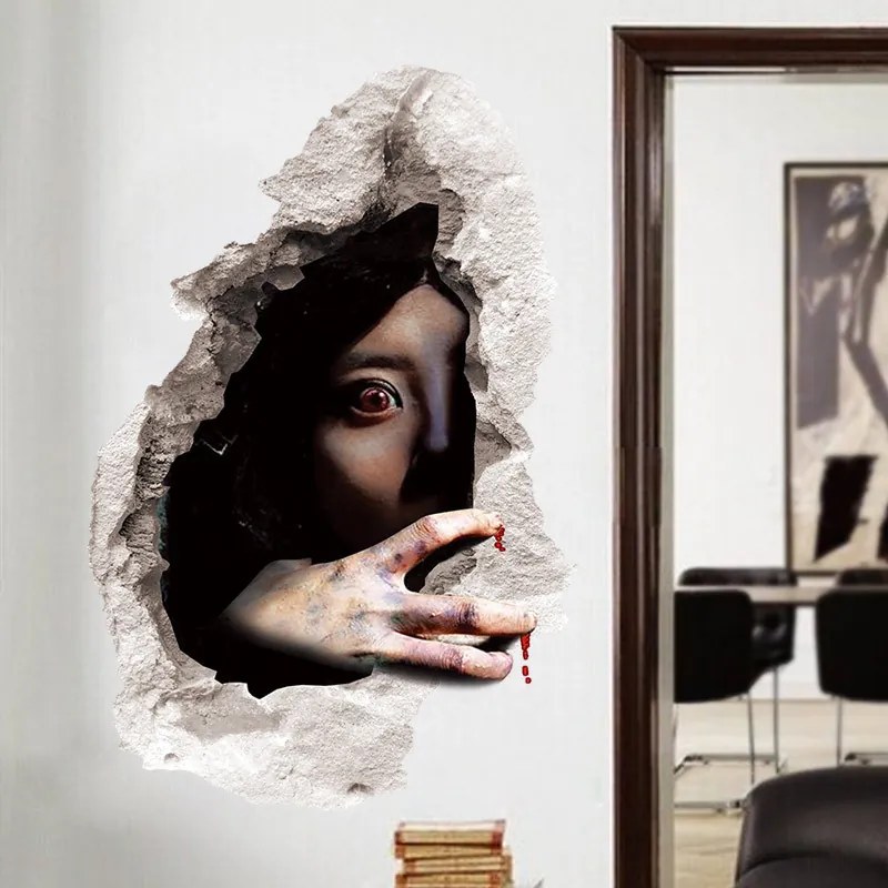 Veselá Stena Samolepka na stenu na stenu Halloween 3D Tvár za stenou