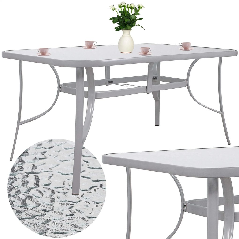 PreHouse Záhradný stôl 150cm: kov + sklo, šedý