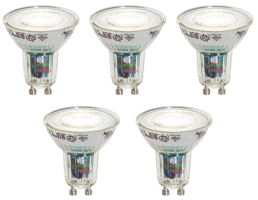 Sada 5 inteligentných LED žiaroviek GU10 50 mm číra 4,8 W 400 lm 1800 – 6500 K