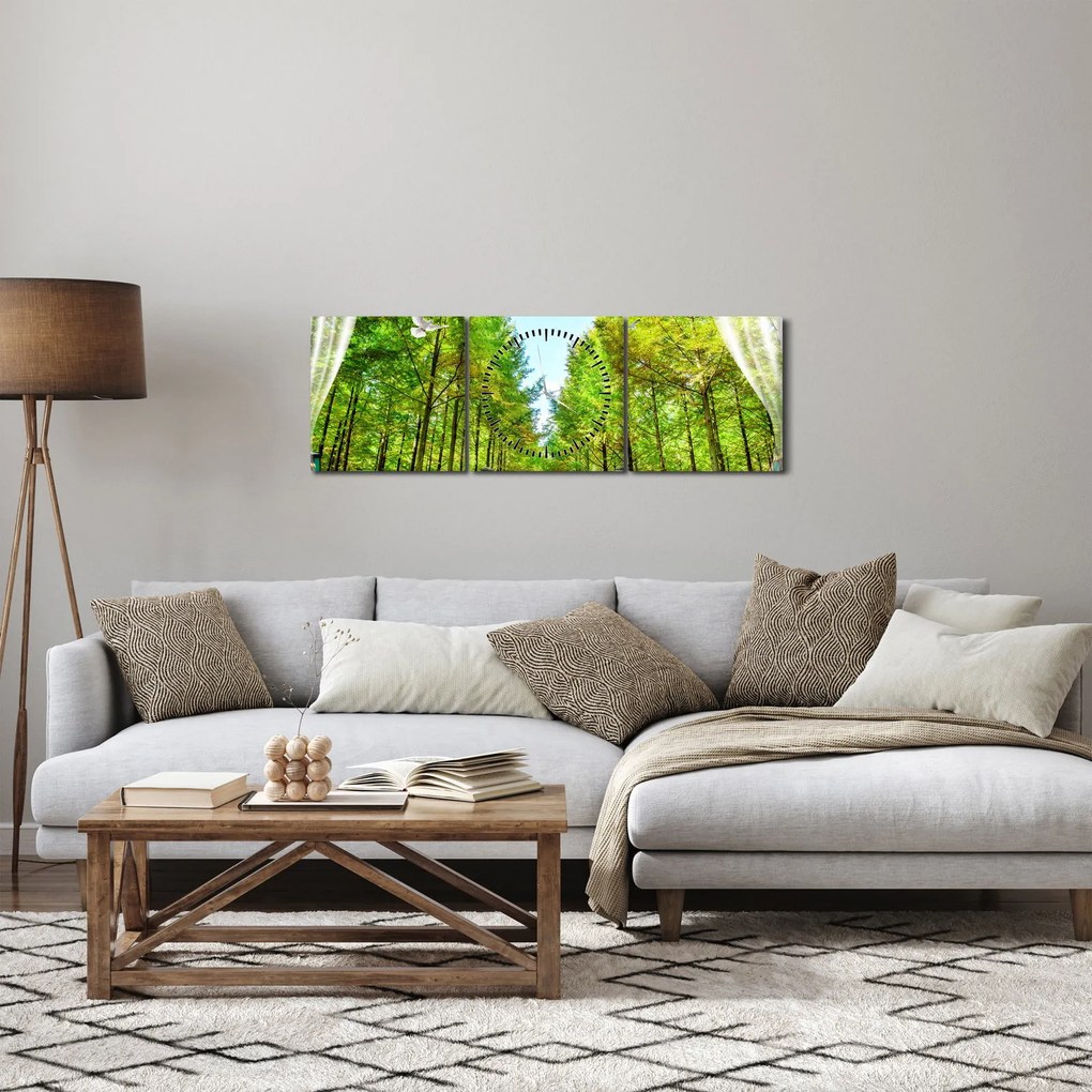 Obraz - Výhľad na les (s hodinami) (90x30 cm)