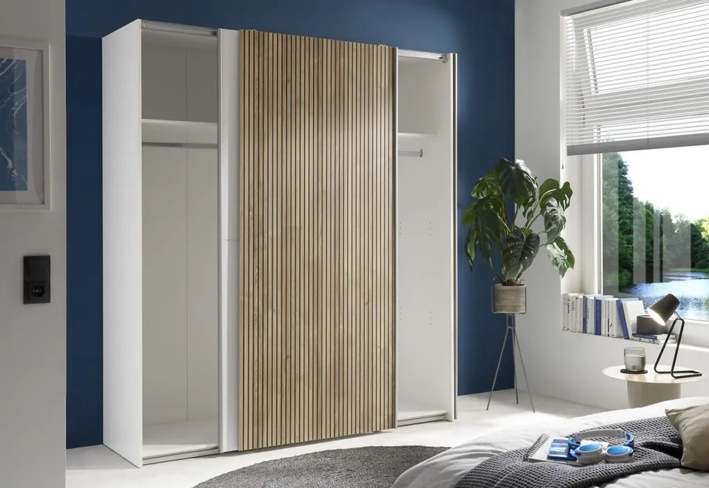 Šatníková skriňa Berno, 170 cm, biela/dub