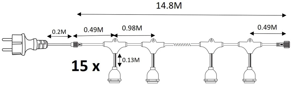 LED svetelná reťaz Basic, 15m, (bez žiaroviek), w