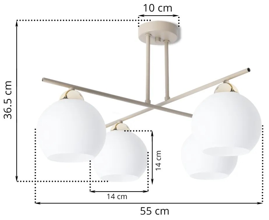 Stropné svietidlo Eliza, 4x biele sklenené tienidlo, be/g