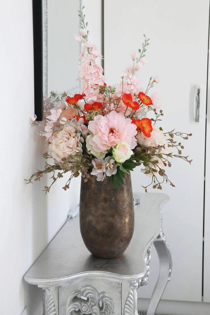 Lososovo ružová luxusná umelá kytica 70cm