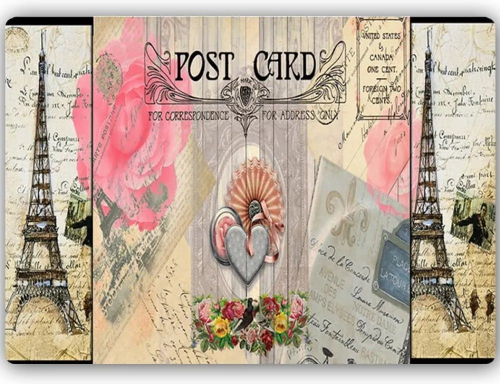 CARO Kovový obraz - Post Card From Paris 40x30 cm