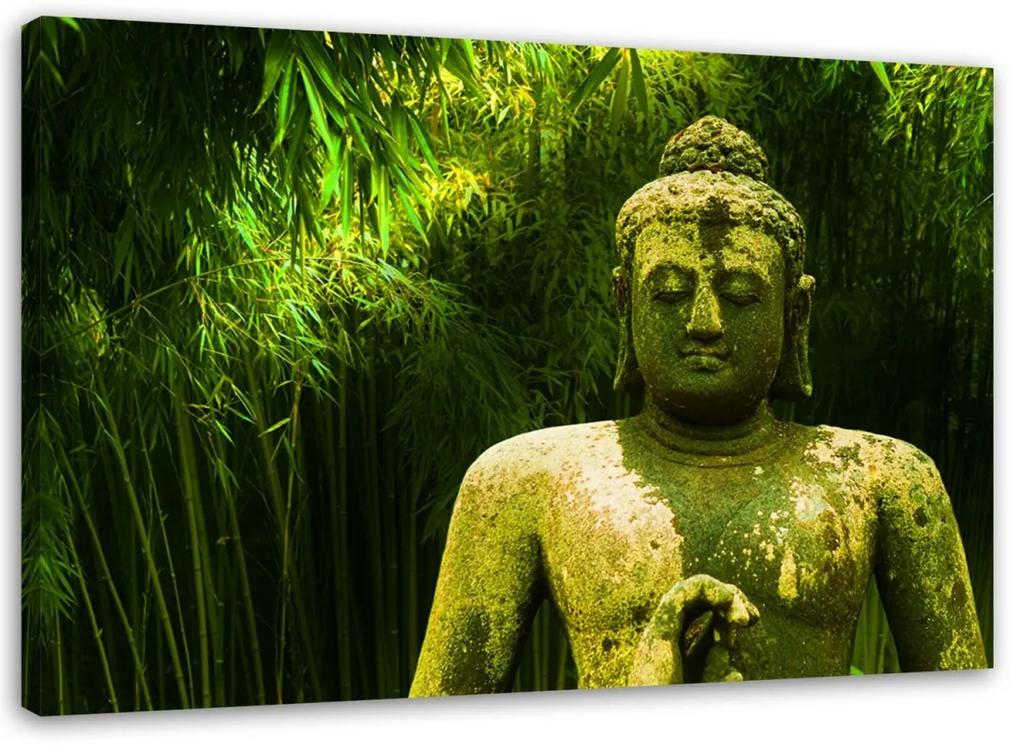 Obraz na plátně FLAT Buddha Zelené bambusové listy - 90x60 cm