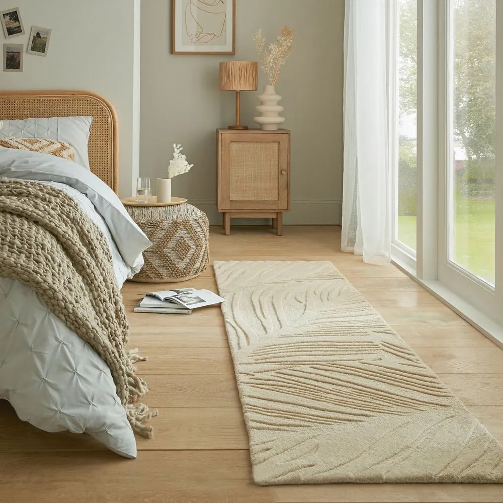 Béžový vlnený koberec behúň 60x230 cm Lino Leaf – Flair Rugs