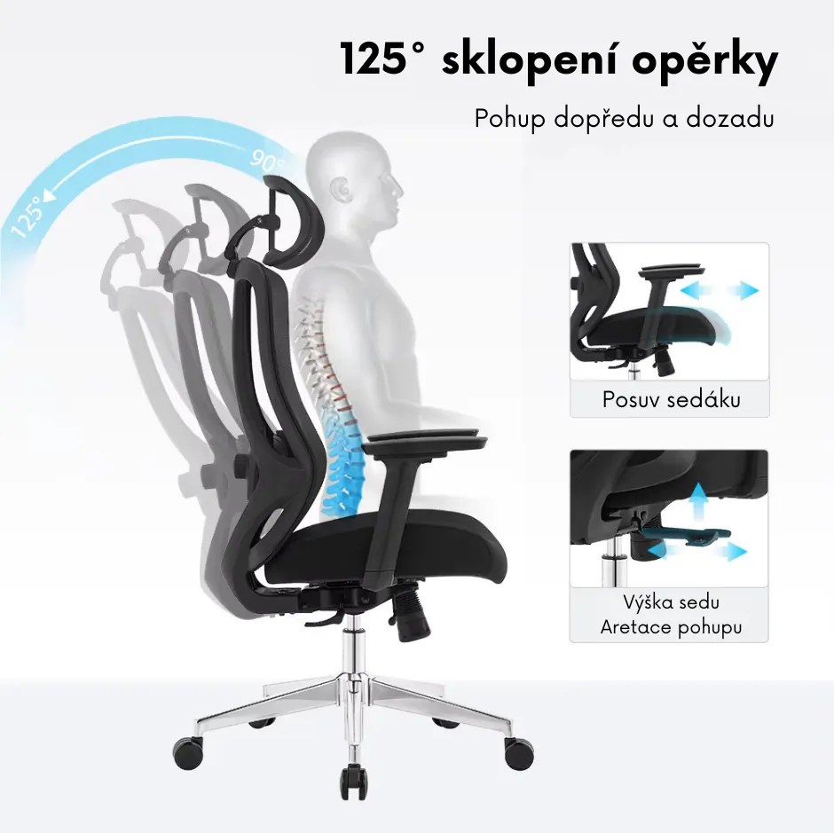 Kancelárska ergonomická stolička Neoseat TIYA — sieť / látka, čierna, nosnosť 150 kg