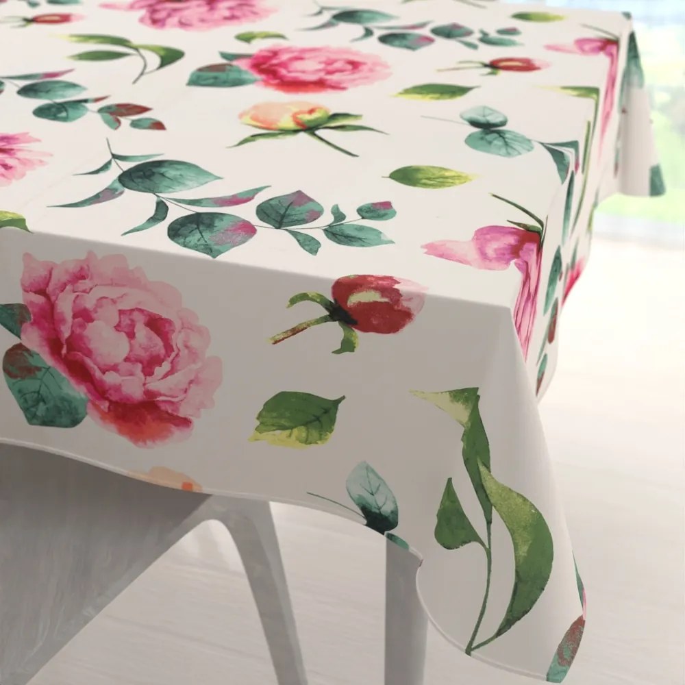 Biante Bavlnený štvorcový obrus Sandra SA-715 Veľké ružovočervené pivonky na smotanovom 150x150 cm