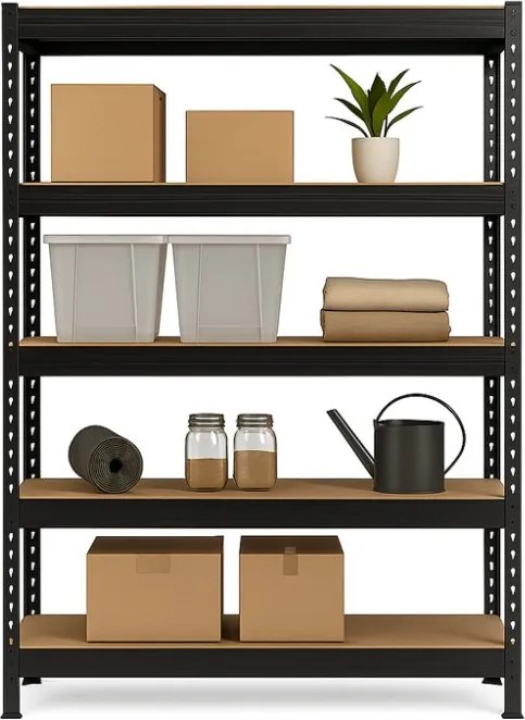 Regál 216x140x50 cm profesionálny 5-policový, nosnosť 1500 kg - čierny