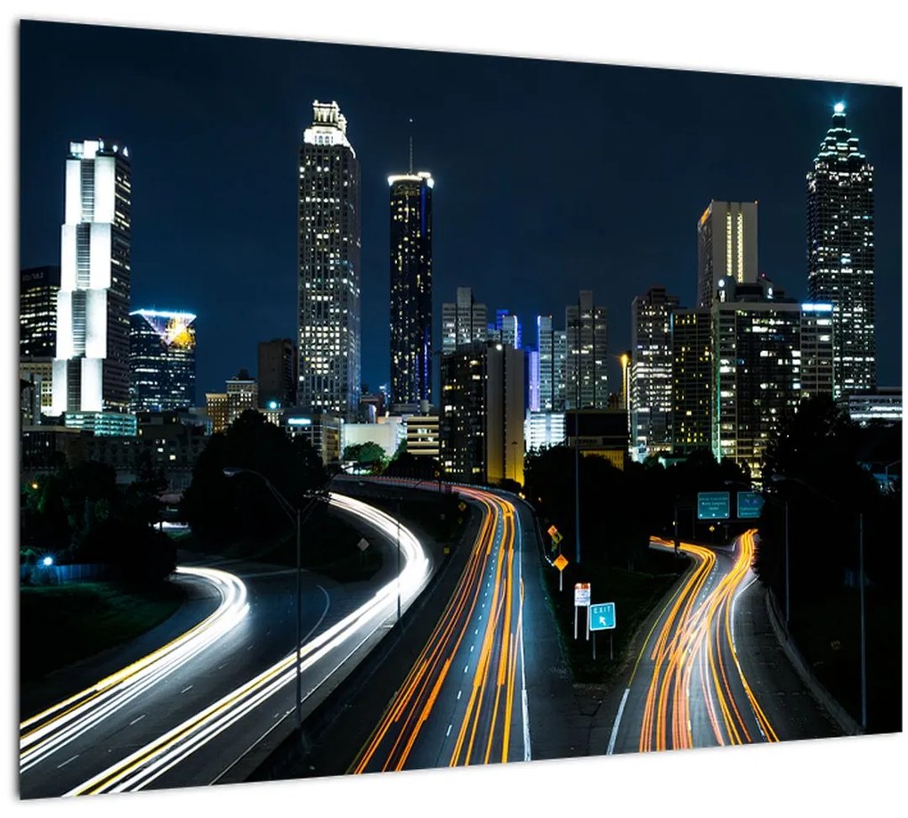 Sklenený obraz nočnej metropoly (70x50 cm)