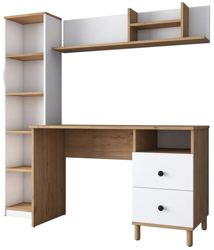 Moderná súprava Darah s písacím stolom, knižnicou a policou orech/biela