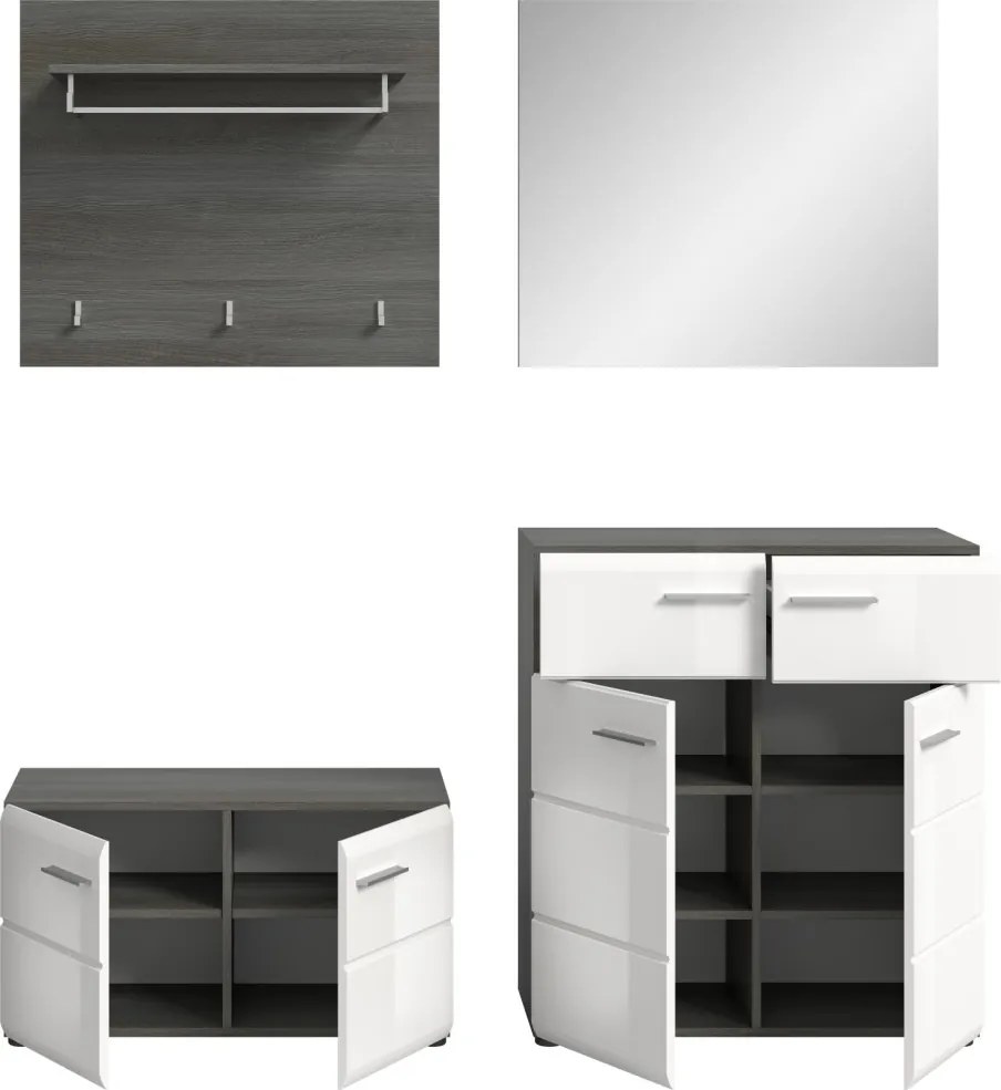 Predsieňová zostava Salsa (4-dielna), sivý dub/biela lesk