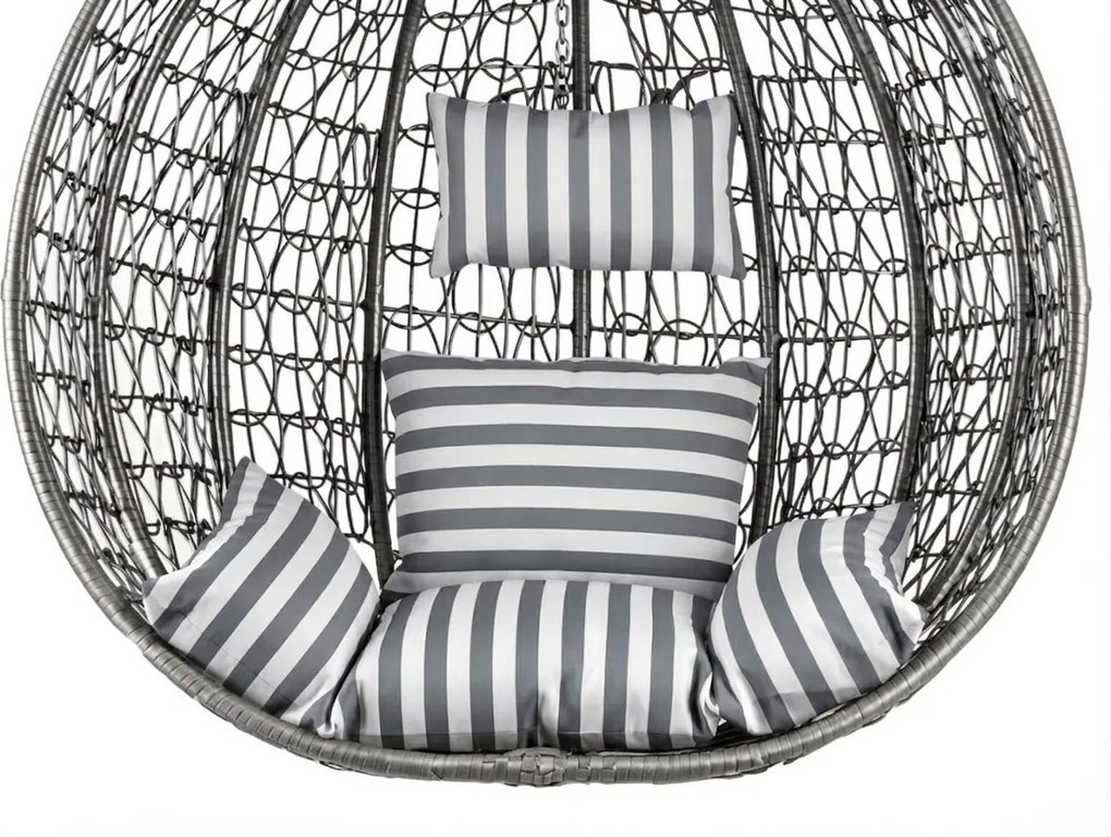 Sivé závesné kreslo KOKON so stojanom, bielo-sivý vankúš