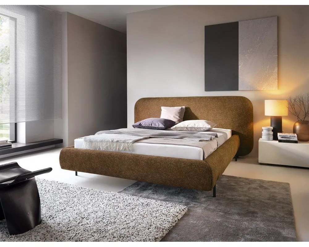 Okrovožltá čalúnená dvojlôžková posteľ s úložným priestorom s roštom 160x200 cm Pointt – ELTAP