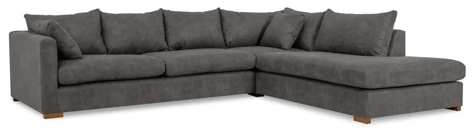 Antracitová rohová pohovka z imitácie kože (pravý roh) Hamburg – Scandic