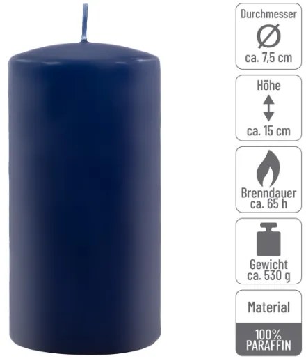 Sada stĺpových sviečok, 15 cm, Ø 7,5 cm, modrá, 2 ks