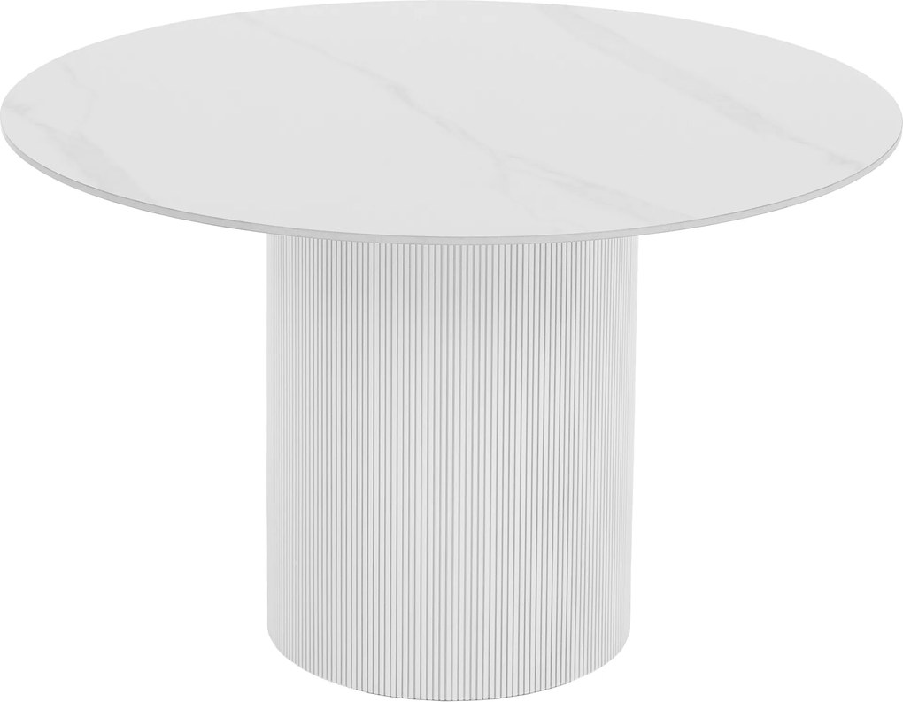 Jedálenský stôl, biely mramor/MDF, priemer 120 cm, MAHIR TYP 1