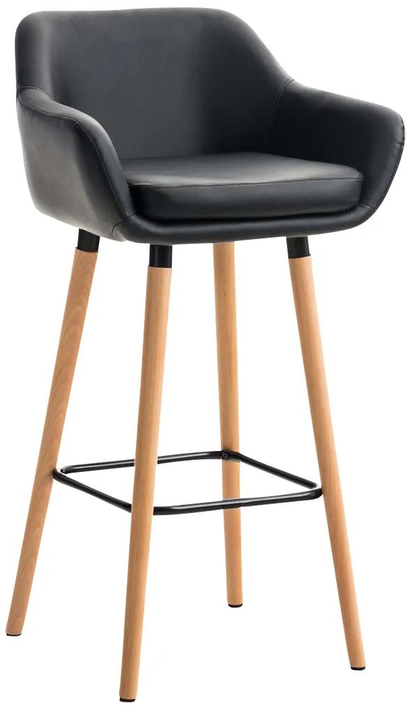 Barová stolička Grant ~ koženka, drevené nohy natura - Čierna