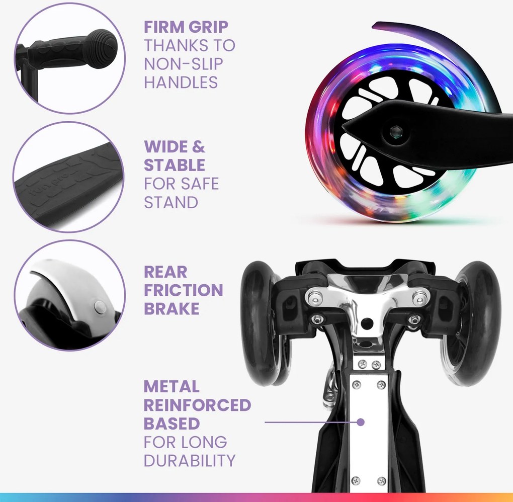 Fun pro ONE Deluxe detská kolobežka 3-6 rokov LED kolieska skladacia do 50 kg nastaviteľná výška