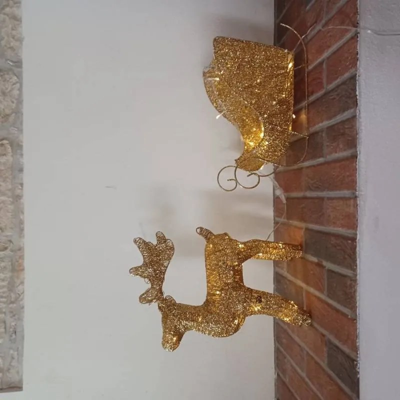 DECOLED LED světelný jelen se sáněmi, 40 cm, teple bílá