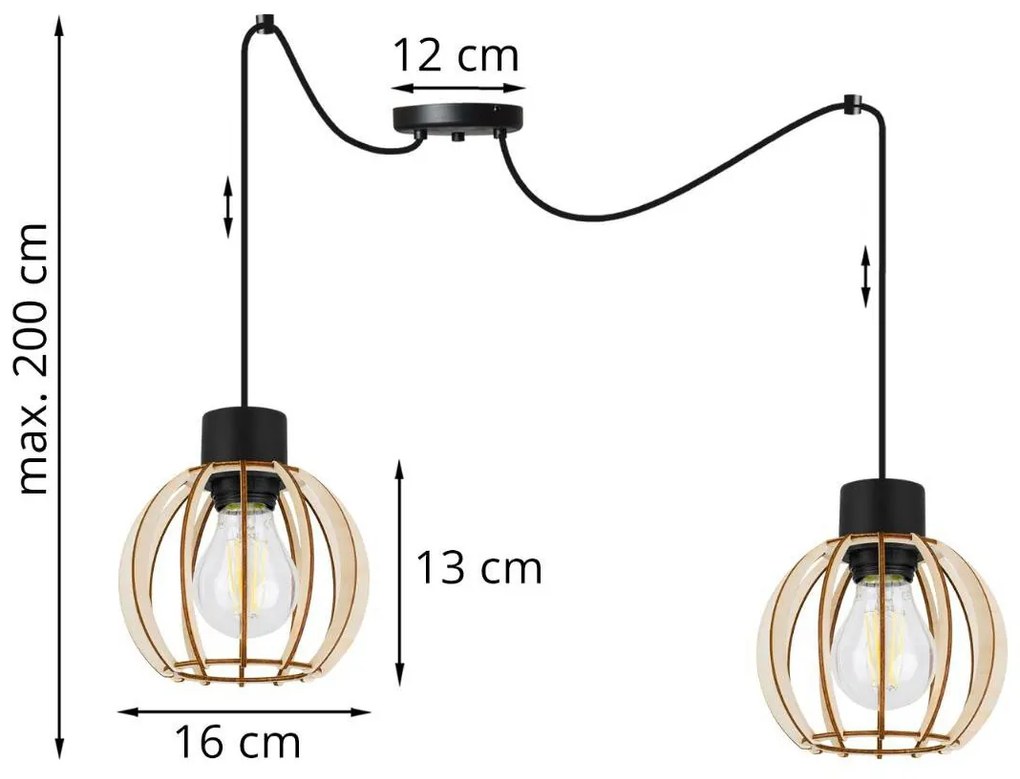 Závesné svietidlo TIMBER SPIDER 8, 2x drevené tienidlo