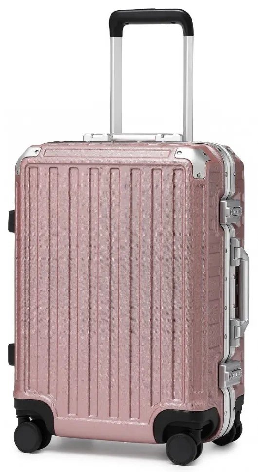 Konofactory Zlato-ružový prémiový široký kufor s hliníkovým rámom "Alfa" - M (35l)