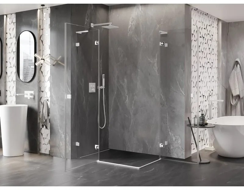 Mexen Lunar, L Duo výklopný sprchový kút 115 x 75 cm, 8mm číre sklo, biely profil, 834L-115L-075P-20-00