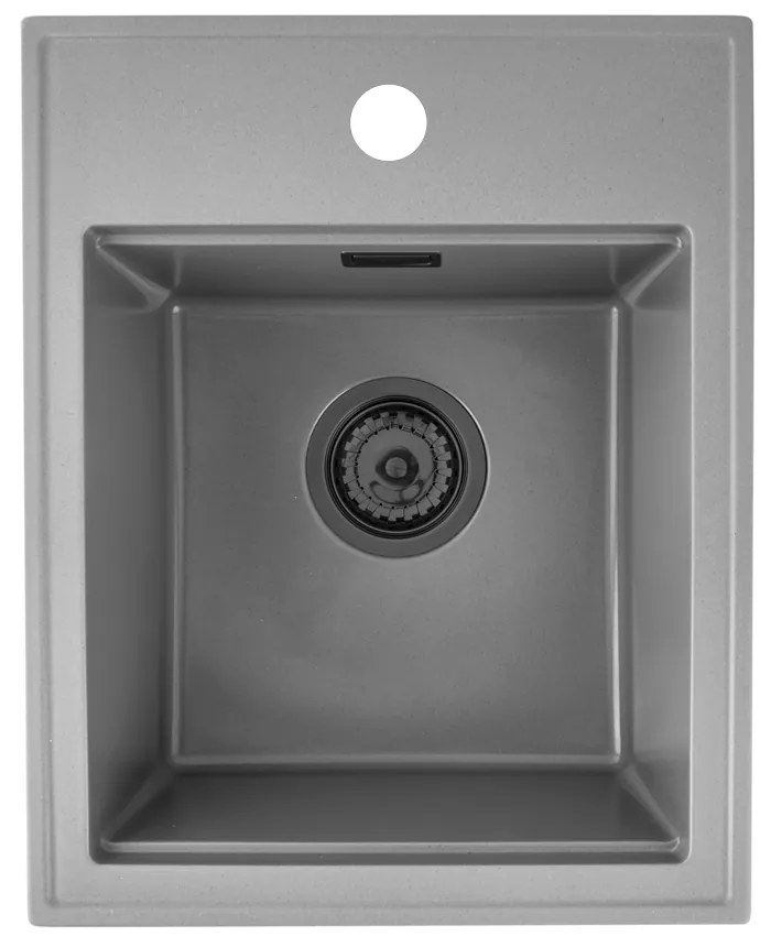 Sink Quality Ferrum New 4050, 1-komorový granitový drez 400x500x185 mm + čierny sifón, šedá, SKQ-FER.4050.G.XB