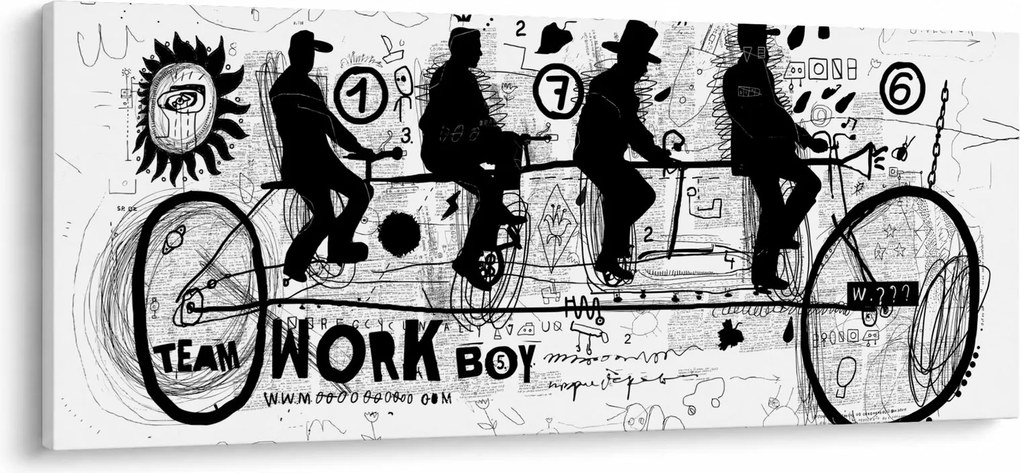 Obraz - Tímová práca, jazda na bicykli (120x50 cm)