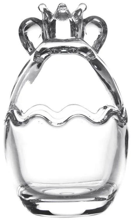 Sklenená dóza na cukríky v tvare vajíčka s uškami a korunkou - Ø 7*11 cm