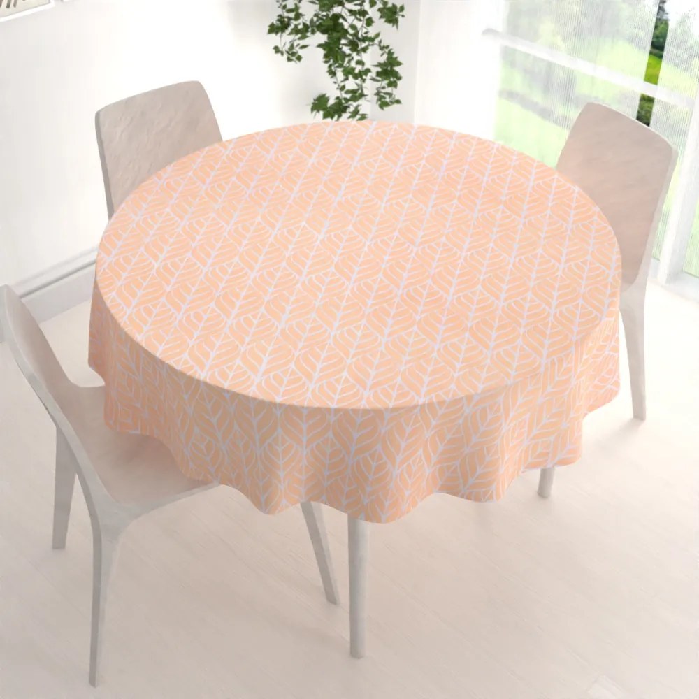 Biante Bavlnený okrúhly obrus Sandra SA-213 Listy na marhuľovo oranžovom Ø 130 cm