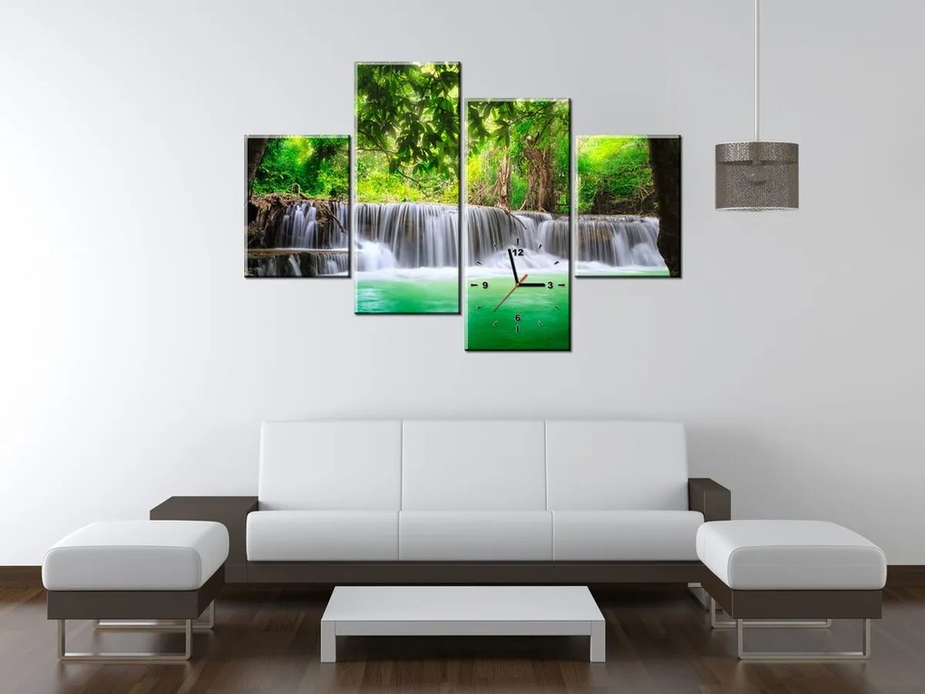 Gario Obraz s hodinami Thajsko a vodopád v Kanjanaburi - 4 dielny Rozmery: 120 x 70 cm