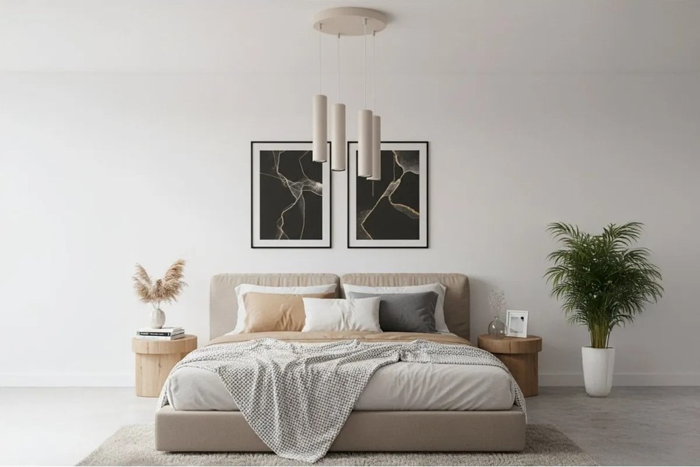 Závesné svietidlo Tuba, 4x béžové kovové tienidlo, o