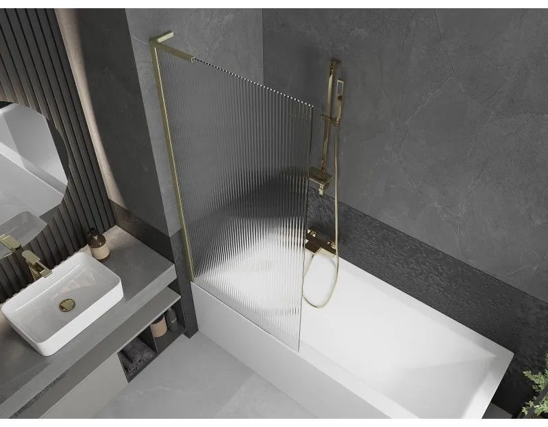 Mexen Next L, 1-krídlová vaňová zástena 80 x 150 cm, 6mm sklo s rebrovým vzorom, zlatý matný profil, 895-080-000-03-09-55
