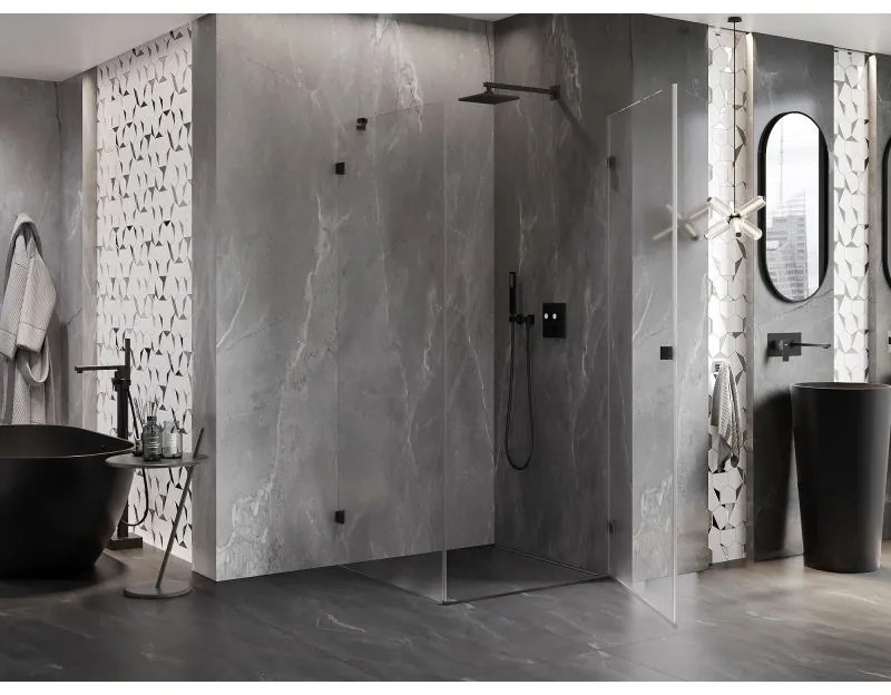 Mexen Lunar-B L výklopný sprchový kút pravý 90 x 90 cm, číre sklo, čierna matná, 832L-090-090-70-00-P