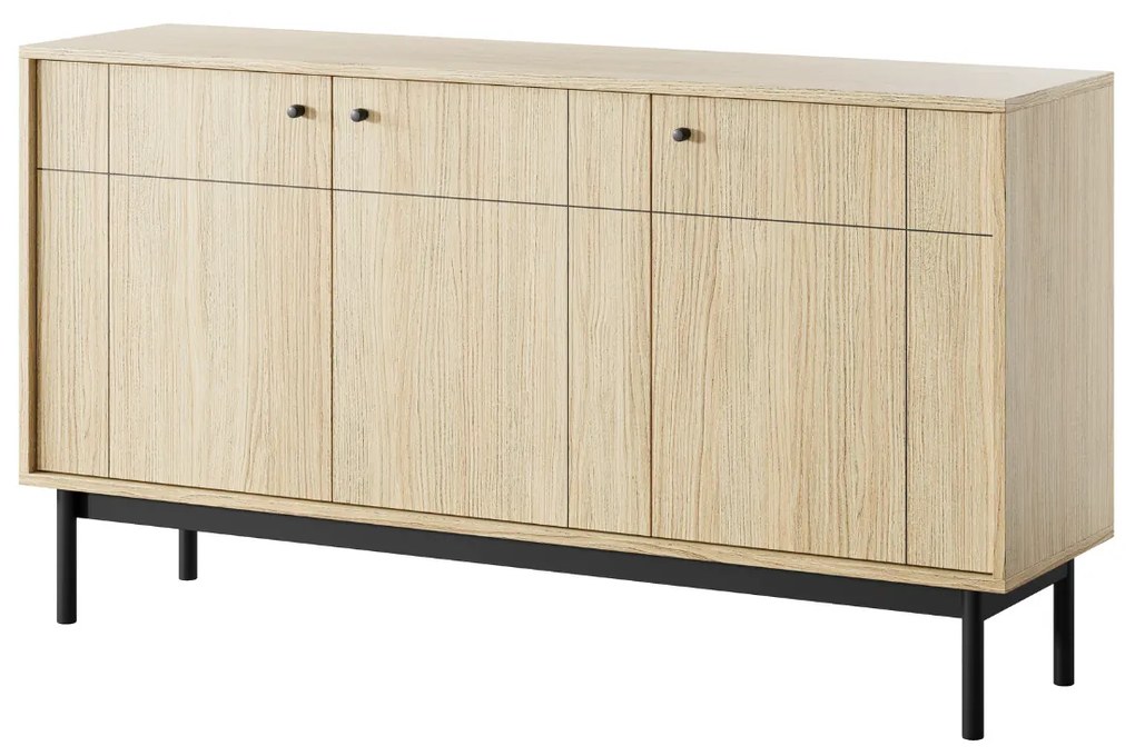 Trojdverová komoda Japandi (K154), dub linea