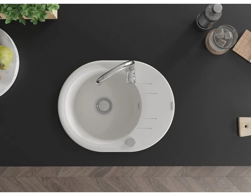 Mexen Kevin, drez granitový 586x458x190 mm, 1-komorový a chrómová batéria Telma, biela, 6517-20-670200-00