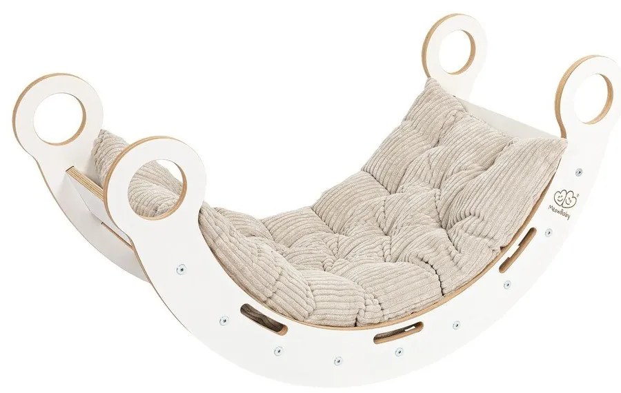 Biela/béžová hojdačka z borovicového dreva 39x75x38 cm Montessori – Meowbaby