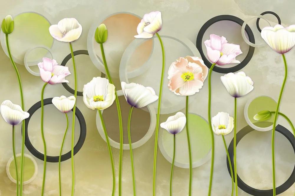 Samolepiaca tapeta kvety bieleho maku s abstraktným pozadím