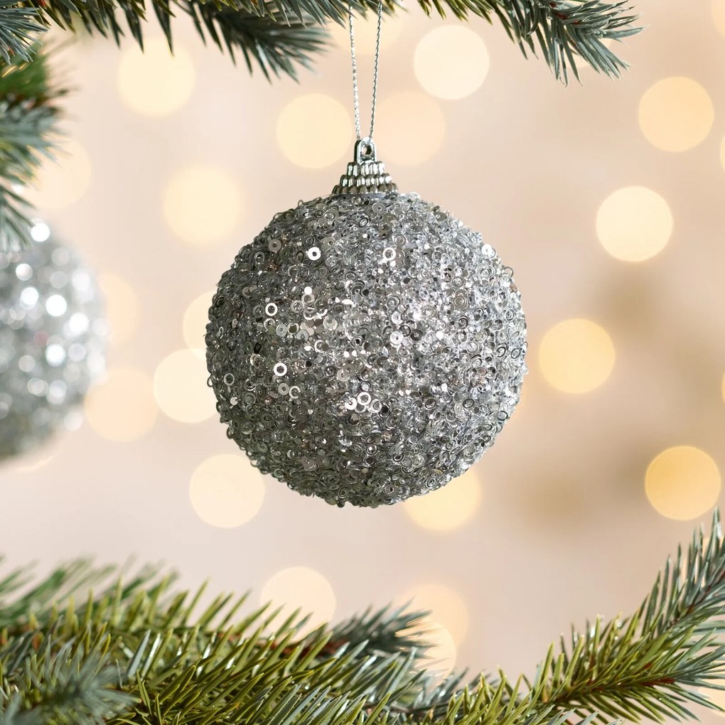 VIANOČNÁ BANKA NA STROMČEK SADA 4 KS (FI) 8 CM STRIEBORNÁ