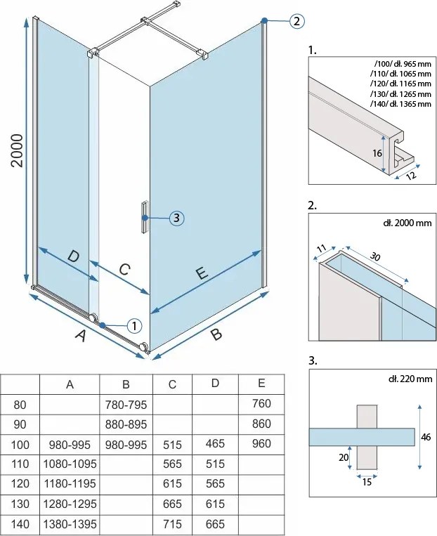 Sprchový kút REA MONTANA 110/dvere x 80/zástena cm, zlatá kartáčovaná/transparent - bez vaničky
