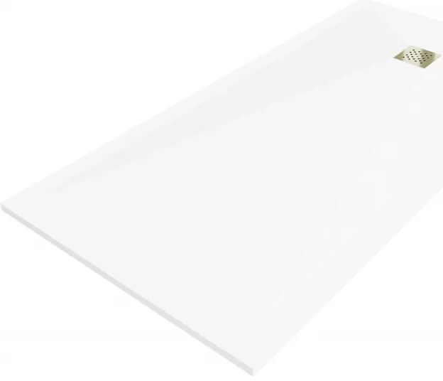 Mexen Stone+, obdĺžniková vanička z minerálneho kompozitu 160 x 90 cm, biela, zlatá lesklá krytka, 44109016-G